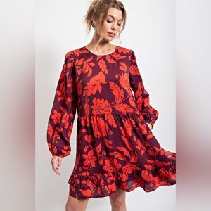 EASEL FLORAL PRINTED MIRABELLE DRESS NWT